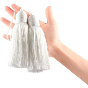 Fenghuangwu 2pcs Tassel Charms Polyester Key Tassels with Loop,DIY Handmade Craft Accessories of Home and Furniture Decoration (White)