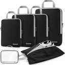 Gonex Compression Packing Cubes, Expandable Storage Travel Luggage Bags Organizers with Shoe Bag, Clear Toiletry Bag (Black)