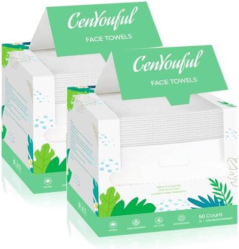 Disposable Face Towel 10"×12", Biodegradable Large Dry Face Wipes Facial Towels, for Washing Super Soft & Thick Face Cloths Towelettes for Makeup Removing, Cleansing, Nursing, Travel, 50 Count(2 Pack)