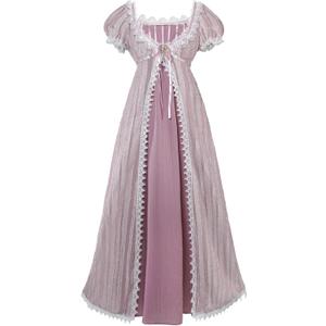 Vibsion Regency Dresses for Women Luxurious Embroidery Lace Empire Waist Victorian Dress, S