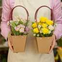 Pafeooui 20 Pack Paper Flower Gift Bags, Waterproof Bouquet Bags with Handles for Birthday, Wedding, Party Favors Brown 3.15x3.15x4.92 Inch