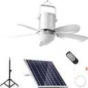 Solar Ceiling Fan with Light, 10800mAh Rechargeable Battery & 15W Solar Panel, DC Brushless Quiet Fan, RF Remote Control, for Gazebo, Patio, Camping Tent, Garage, RV, Emergency Use