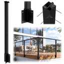 Side Mount Outer Corner Post 36" (Post Body 44"), Fixed Top Three Side Drilled Corner Post Cable Railing, Black Stainless Steel T304 Fascia Mount Metal Post with Inner Terminal & Cable Grommet