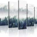 Canvas Wall Art For Living Room Wall Decorations For Bedroom Modern Office Wall Decor Foggy Forest Trees Landscape Paintings Stretched And Framed Ready To Pictures Home Decor 5 Piece Set W60”x H30”