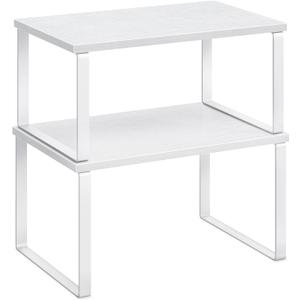 SONGMICS Cabinet Organizer Shelf, Set of 2 Kitchen Counter Shelves, Kitchen Storage, Spice Rack, Stackable, Expandable, Metal and Engineered Wood, Cloud White and Snow White UKCS02W01