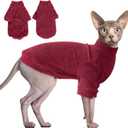 Idepet Sphynx Hairless Cats Sweater Shirt Kitten Soft Puppy Clothes Pullover Cute Cat Pajamas Jumpsuit Cotton Apparel Pet Winter Turtleneck for Cats and Teacup Chihuahua Small Dogs(Red,M)
