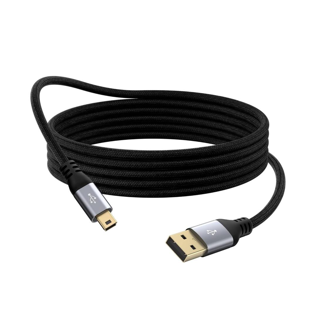 Mini USB Cable 12 FT, USB 2.0 A to Mini B Charging Cord Compatible with GoPro Hero 3+, PS3 Controller, MP3 Player, Dash Cam, Garmin Nuvi GPS, Camera, Blue Yeti, GPS Receiver, Snowball iCE Mic, TI-84