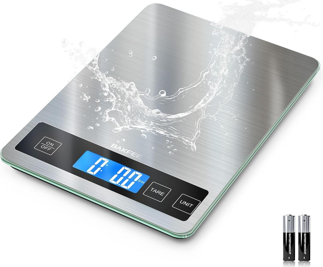 Food Scale, 15kg/33lb Digital Kitchen Scale with Stainless Steel & Tempered Glass, 1g / 0.05oz Precise Graduation, Waterproof and Sturdy Surface, for Cooking, Baking, Weight Loss, Meal Prep (Non-Rechargeable)