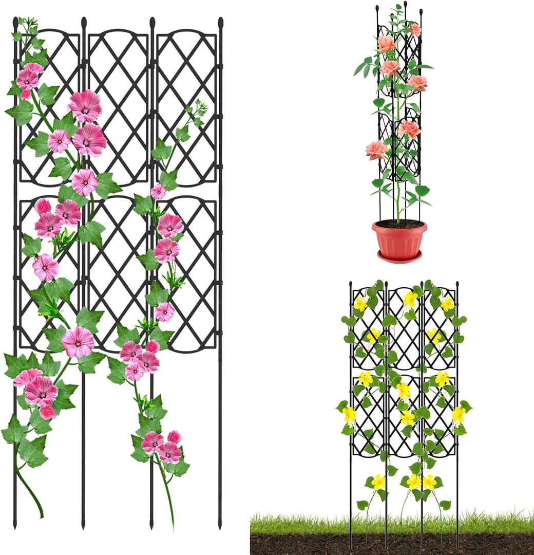 Garden Trellis for Climbing Plants Outdoor, 4 FT Tall Plant Support Trellis Cage for Indoor Potted Plants, Plant Trellises Frame for Vines, Flowers, Vegetable, Rustproof Lattice Grid Panels