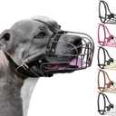 BRONZEDOG Pitbull Dog Muzzle Metal Mask Amstaff Wire Basket Pit Bull Adjustable Leather Straps for Large Dogs (Graphite Metal)