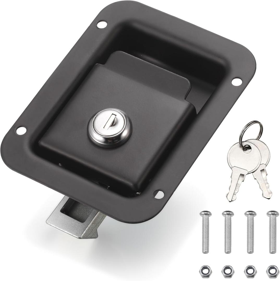 Black Truck Tool Box Lock Replacement kit, 304 Stainless Steel Locking Paddle Latch, Truck Bed Toolbox Handle, Trailer Door, RV, Camper, Storage Box, 4.7" L x 3.62" W with keys