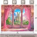 Fabric 10x8ft Pink Curtains Castle Photography Backdrop Window Room Floral Fairy Tale Background Girls Party Decorations Photo Booth Banner Tapestry