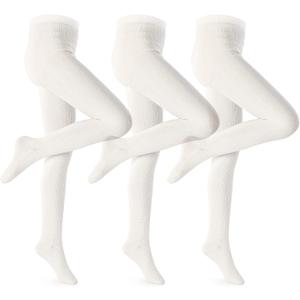 Girls Tights Toddler Cable Knit Cotton Footed Seamless Dance Ballet Baby Girls' Leggings 3/4 Pack (7-8 Years, Off-white 3pcs)