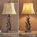 Antler Table Lamps Set of 2 with USB A+C Ports 28" Tall Rustic Farmhouse Deer Bedside Lamps with Faux Leather Bell Shade for Bedroom Living Room Office Decor Western Cabin End Table Lamp, Pull Chain