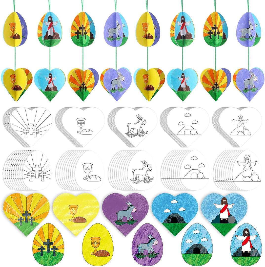 Tenceur 36 Sets Easter Eggs Craft for Kids Easter Eggs 3D Craft Easter Story Coloring Set with Sunday Activity Crafts for Kids Bible Sunday Bible Stories Gifts