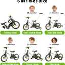 JMMD 6 in 1 Toddler Bike with Push Handle for Kids 18-60 Months, 12" Foldable Balance Bike with Training Wheels, Pedals, Brakes, Kickstand, Push Tricycle Toddler Gift & Toys for Boy & Girl