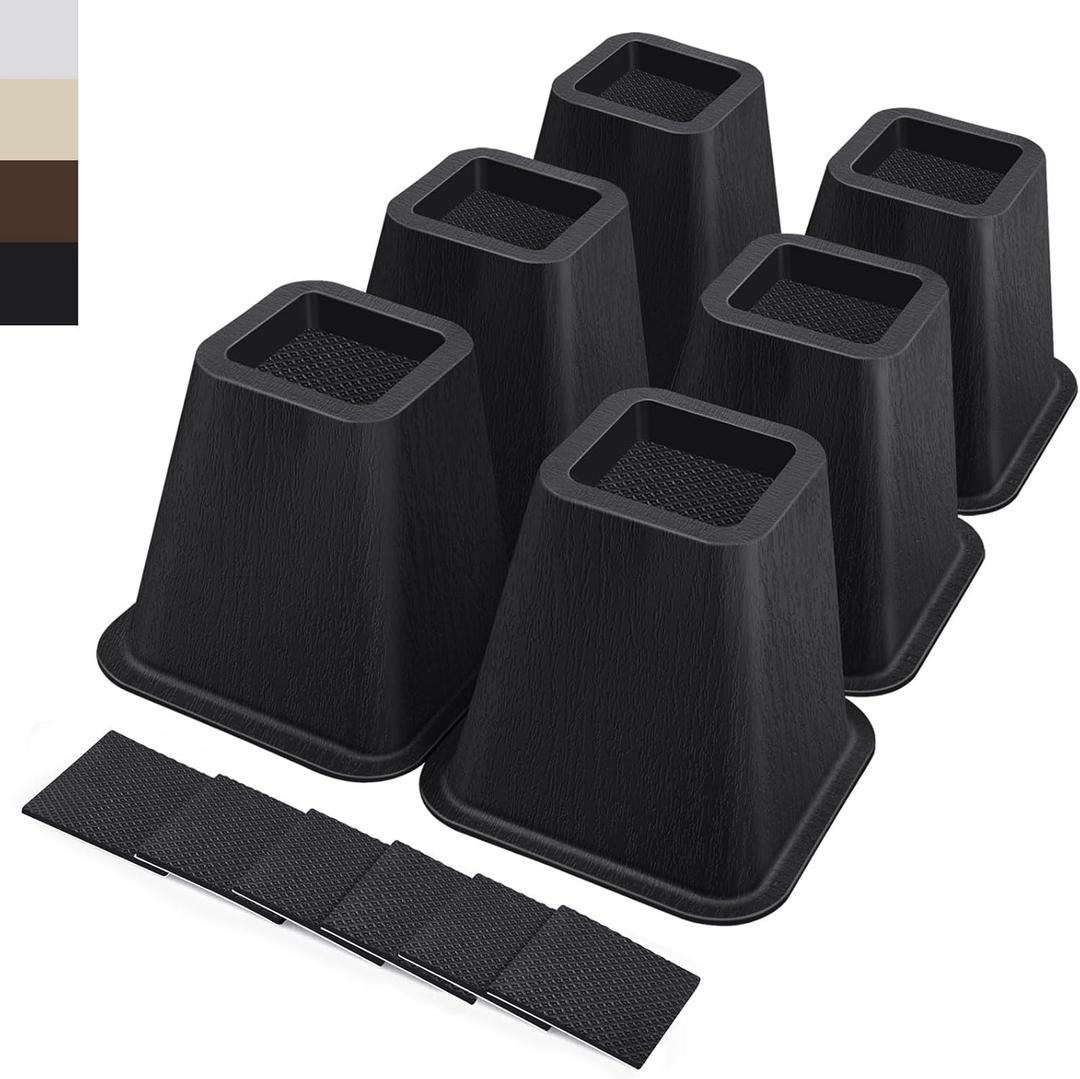 ANNKUT 6 Inch Heavy Duty Bed Risers, Furniture Risers for Desk, Chair, Table or Sofa, Couch Lift Risers, Supports up to 2200 lbs per Leg(6 Pack Black)