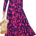 STYLEWORD Women's 2025 Fall Wedding Guest Dresses Long Sleeve Crew Neck Tiered Flowy A Line Casual Midi Dress Pockets  2XL