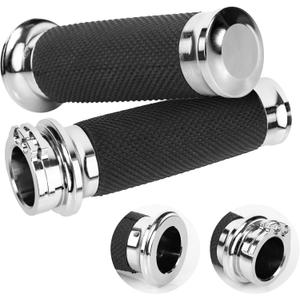 BlueStars Motorcycle Hand Grips 1" Handlebars - Compatible with Harley Sportster Honda Yamaha Suzuki Kawasaki Softail Bobber Chopper Motorcycles - Nonslip Comfortable Durable (Chrome)