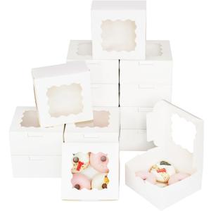 Bakepacker White 30-Packs Bakery Boxes with Window 6x6x3 inches Thick & Sturdy Macaroon Pastry Boxes Cookie Boxes for Bakerys