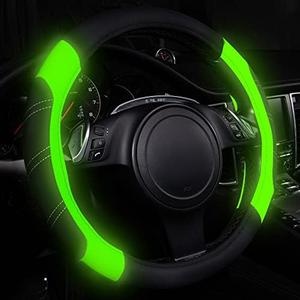 CAR PASS Line Rider Microfiber Leather Sporty Steering Wheel Cover Universal Fits for 95% Truck,SUV,Cars 14.5-15inch, Anti-Slip Safety Comfortable Design (Glows Lime  Green)