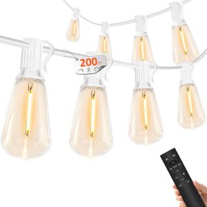 200 FT Outdoor String Lights for Outside  LED Patio Lamp Waterproof with Dimmer Remote  Hanging Lights Shatterproof ST38 Vintage Edison Bulbs Porch Backyard Cafe Bistro (White)