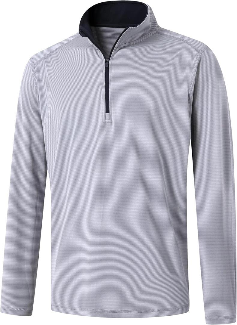 Quarter Zip Pullover Men Performance Dry Fit Stripe Mock Neck Midlayer Golf 1/4 Zip Pullover Mens Sweatshirt