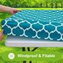 Smiry Rectangle Picnic Table Cover, Waterproof Elastic Fitted Camping Tablecloths for 8 Foot Tables, Wipeable Flannel Backed Vinyl Tablecloth Protector for Indoor, Outdoor (Turquoise, 36x96 Inches)