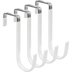 FYY Over The Door Hooks, 4 Pack Hangers Hooks with Rubber Prevent Scratches Heavy Duty Organizer for Living Room, Bathroom, Bedroom, Kitchen Hanging Clothes, Towels, Hats, Coats, Bags White (Short, A White)
