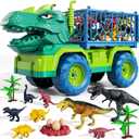 TEMI Dinosaur Truck Toys for Kids 3-5 Years, Tyrannosaurus Transport Car Carrier Truck with 8 Dinosaur Figures, Activity Play Mat, Dinosaur Eggs, Trees, Capture Jurassic Play Set for Boys and Girls