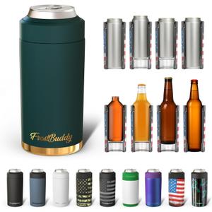Frost Buddy Universal Buddy Can Cooler - Fits All - For Regular 12 & 16 Oz or Slim-Size Bottles - Insulated Double-Walled Stainless Steel (Emerald Elegance)