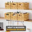 SpaceAid 6 Pack Wicker Basket, Storage Baskets for Organizing, Woven Rattan Basket with Handles for Shelves, Water Hyacinth Large Cube Organizer Storage Bin, 13x8.2x7 inch, Natural