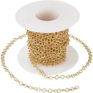 Pandahall 16.4 Feet 18K Gold Plated Brass Rolo Chains 3.5x0.8mm Golde Plated Chains Soldered Belcher Chain with Spool for DIY Jewelry Making Necklace Bracelet