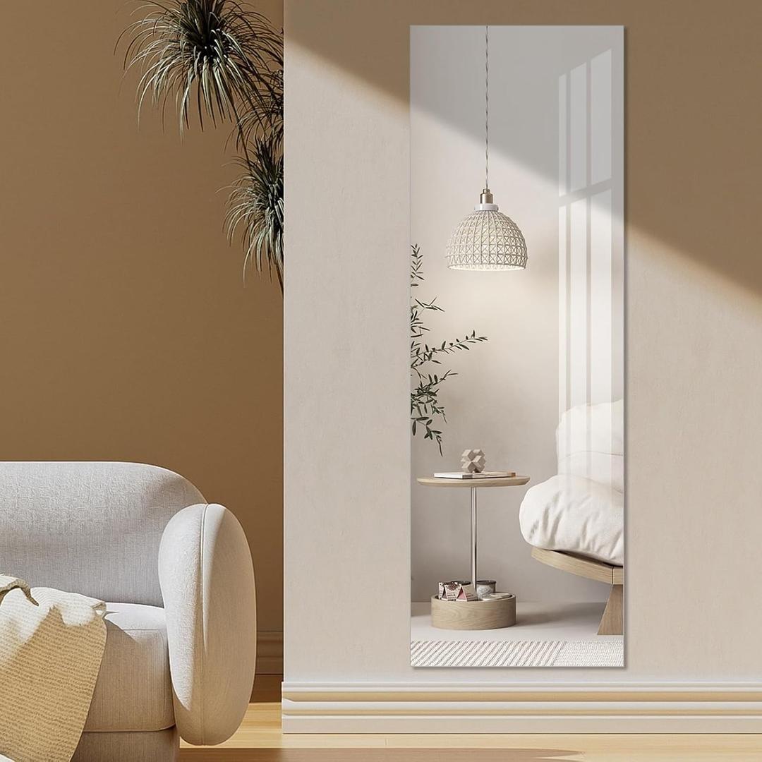 Full Length Mirror,47.25x15.75 Inch Acrylic Shatterproof Soft Mirrors, Non-Glass Wall-Mounted Fitness Mirror for Home, Lightweight Durable Modern Decor for Bedroom/Living Room/Cloakroom