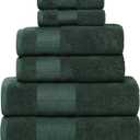Superior 6-Piece Cotton Towel Set, Geometric Design, Dobby Border, Plush Quick Dry Towels, Decorative Bathroom, Spa, Includes 2 Bath, 2 Hand, 2 Face Towels/Washcloth, Larissa Collection, Forest Green