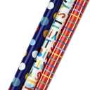 Hallmark Birthday Wrapping Paper Bundle with Cut Lines on Reverse (3-Pack: 55 sq. ft. ttl.) Bright and Holographic Prints and Patterns in Red, Blue, Yellow, White and More