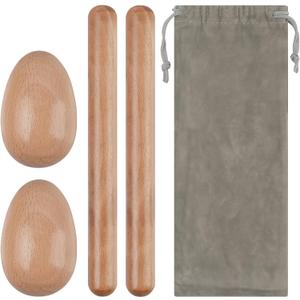 Wood Percussion Instruments, 1 Pair 8 Inches Rhythm Stick Mallets, 1 Pair Wooden Egg Shakers and 1 Storage Bag for Easter Party or Christmas Stocking Stuffers Gifts Musical Instrument