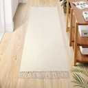 Lahome Boho Kitchen Runner, 2x6 Laundry Room Rug Lightweight Runners for Hallways Washable Runner Rug with Tassels, Farmhouse Cotton Beige Throw Rugs Non Shedding Carpet for Entryway Bathroom