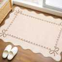 GarveeHome Scalloped Bow Rug for Kitchen Floor, Solid Beige Rug for Dorm, Washable Entryway Rugs 2x3 Soft Low Pile Non Slip Scalloped Rugs for Nursery Bedroom Decor Hallway, Beige