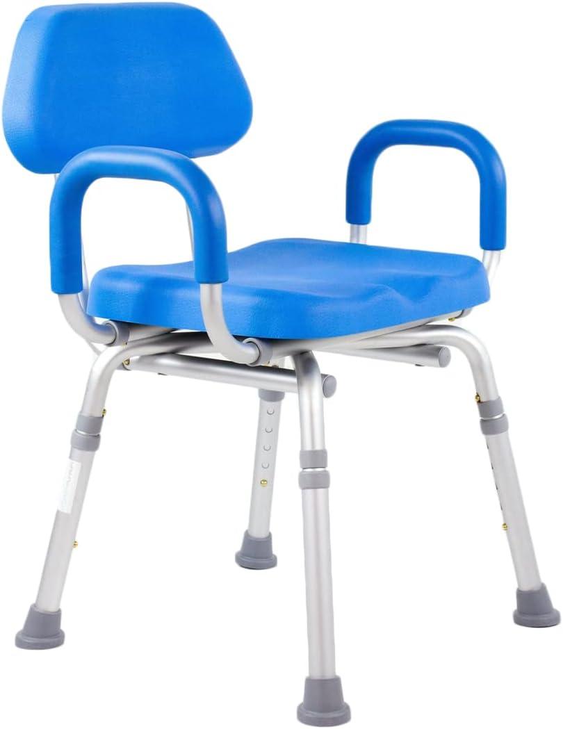 Platinum Health Comfortable Deluxe Padded Shower and Bath Chair with Armrests and Back, for Elderly and Seniors Safety, Adjustable Height, Institutional Quality, Blue