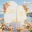 White and Beige Arch Backdrop Cover for Wedding, 7.2FT 6FT Set of 2 Stretchy Spandex Fitted Arch Stand Cover for Baby Shower, Birthday Party Decor, Chiara Backdrop Cover with Double-Sided Design