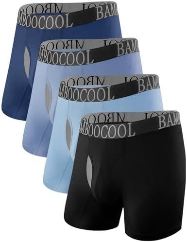 BAMBOO COOL Men's Ultra Breathable Underwear Mesh Boxer Briefs with Lightwight Wasitband,No Ride Up,Multipack, Size: S, (Black/Light Blue/Navy Blue/Smokey Blue)