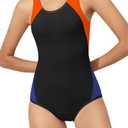 Beautikini Period Swimwear One Piece Leakproof Menstrual Swimsuit Racerback Color Block Bathing Suit for Teen Girls Women (Black, XXS)