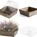 Dandat 2 Set Wooden Centerpiece Box for Wedding Table Decor 12 Inch Rustic Wood Planter Box with Removable Plastic Liner Flower Boxes for Party Wedding Baby Shower Home Garden Decor(Brown)