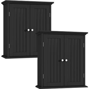 ChooChoo Bathroom Wall Cabinet Set of 2, Over The Toilet Space Saver Storage Cabinet, Medicine Cabinet with 2 Door and Adjustable Shelves, Cupboard, Black, 8.8"D x 21.1"W x 24"H