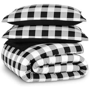 Bare Home Comforter Set - Queen Size - Ultra-Soft - Goose Down Alternative - Premium 1800 Series - Reversible - All Season Warmth (Queen, Chester Buffalo Plaid - White/Black) Bare Home Comforter Set - Queen Size - Ultra-Soft - Goose Down Alternative - Premium 1800 Series - Reversible - All Season Warmth (Queen, Chester Buffalo Plaid - White/Black)