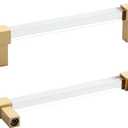 Peaha 10 Pack Kitchen Cabinet Handles Acrylic Drawer pulls 5 Inch Gold Cabinet pulls Square Clear Acrylic Dawer Handles for Kitchen Bathroom,Zinc Alloy Base (Hole Center:5in(128mm), Brushed Brass-3)