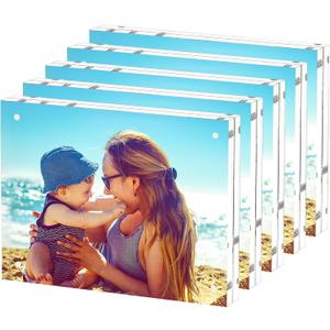 HELPLEX 5 Pack 8.5x11 Acrylic Picture Frames, 24mm Thicker Frameless Clear Frame Double Sided Magnetic Frame, Free Standing Desktop Display Stand
