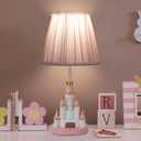 HERBESTBAY Kids Table Lamp, Adorable 14 Inch Castle Style Kids Desk Lamp, Pink Bedside Lamp Ideal for Girls Bedroom Decor, Includes LED Bulb