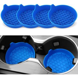 SINGARO Car Cup Holder Coaster, Silicone Cup Holder Insert, Universal Non-Slip Cup Holders, Car Accessories Interior for Women and Man 4 Pack Blue